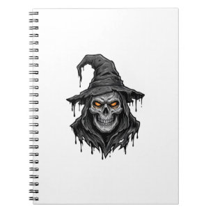Vintage Engraving Skull Witch Hat Halloween Shirt_ Notebook