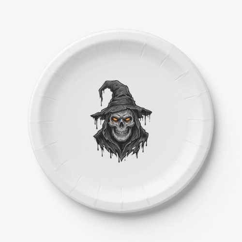 Vintage Engraving Skull Witch Hat Halloween Shirt_ Paper Plates