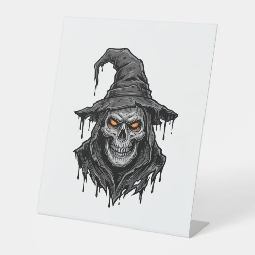 Vintage Engraving Skull Witch Hat Halloween Shirt_ Pedestal Sign
