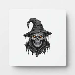 Vintage Engraving Skull Witch Hat Halloween Shirt_ Plaque