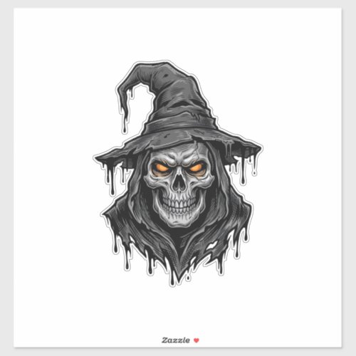 Vintage Engraving Skull Witch Hat Halloween Shirt_ Sticker