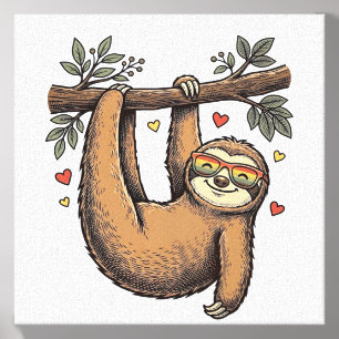 Vintage Engraving Sloth Heart Rainbow Shirt Design Canvas Photo Tile