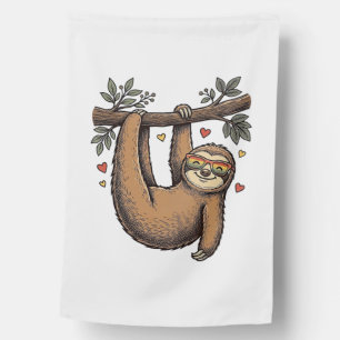Vintage Engraving Sloth Heart Rainbow Shirt Design House Flag
