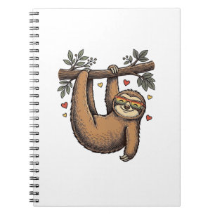 Vintage Engraving Sloth Heart Rainbow Shirt Design Notebook