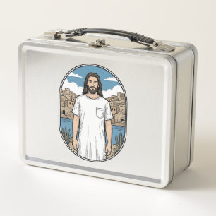 Vintage Engraving Spiritual Figure Scenic T-Shirt Metal Lunch Box