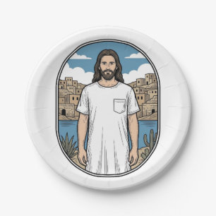 Vintage Engraving Spiritual Figure Scenic T-Shirt Paper Plates