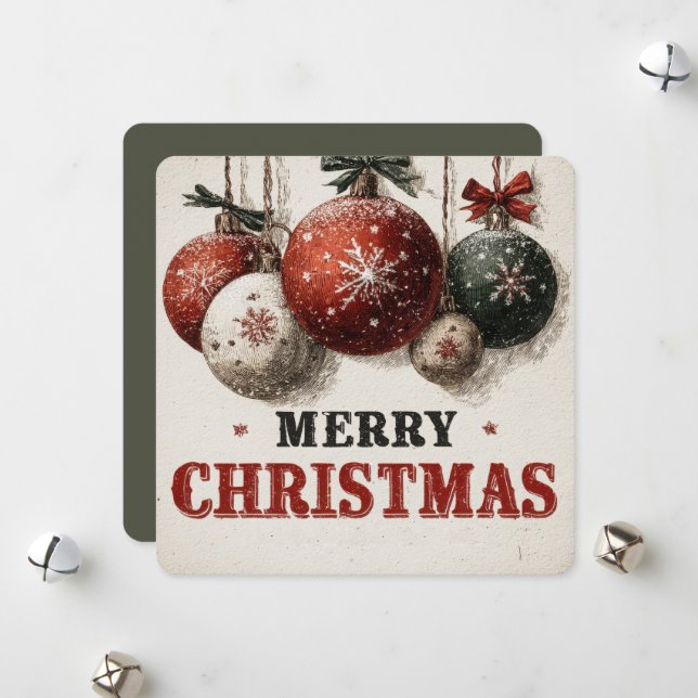 Vintage Engraving Style Christmas Ornaments  Holiday Card (Front/Back In Situ)