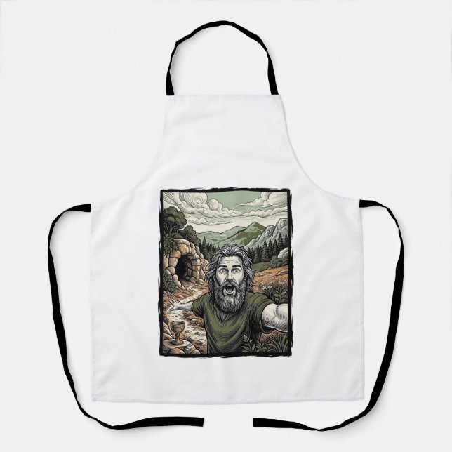 Vintage Engraving Surprised Bearded Portrait Desig Apron (Front)