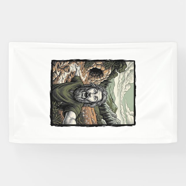 Vintage Engraving Surprised Bearded Portrait Desig Banner (Horizontal)