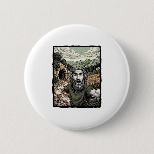 Vintage Engraving Surprised Bearded Portrait Desig Button