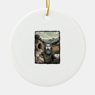 Vintage Engraving Surprised Bearded Portrait Desig Ceramic Ornament