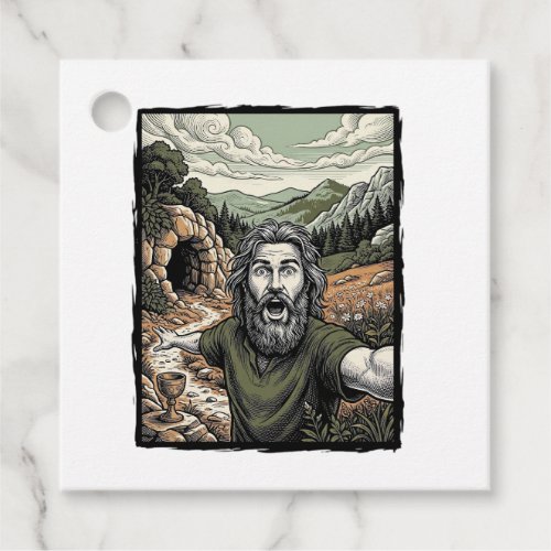 Vintage Engraving Surprised Bearded Portrait Desig Favor Tags