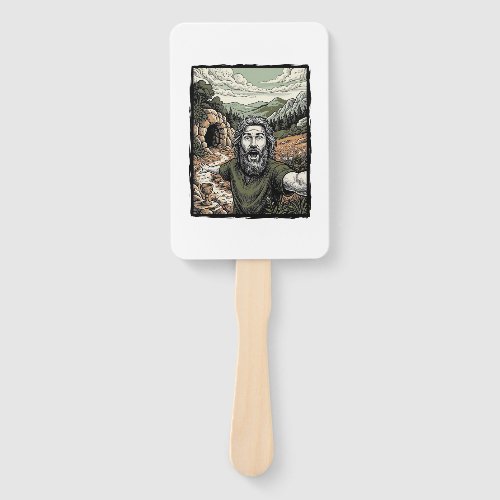 Vintage Engraving Surprised Bearded Portrait Desig Hand Fan