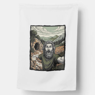 Vintage Engraving Surprised Bearded Portrait Desig House Flag