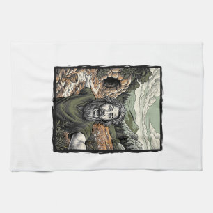 Vintage Engraving Surprised Bearded Portrait Desig Kitchen Towel