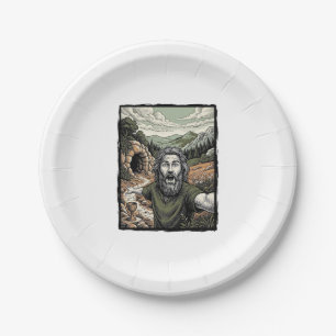 Vintage Engraving Surprised Bearded Portrait Desig Paper Plates