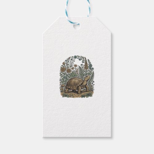Vintage Engraving Turtle Botanical Garden Gift Tags