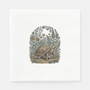 Vintage Engraving Turtle Botanical Garden Napkins