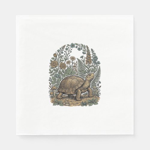 Vintage Engraving Turtle Botanical Garden Napkins