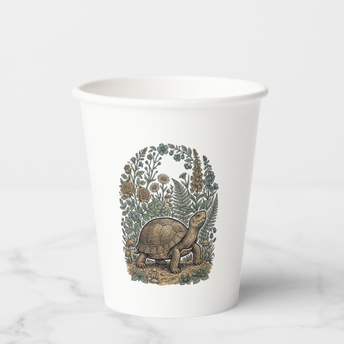 Vintage Engraving Turtle Botanical Garden Paper Cups