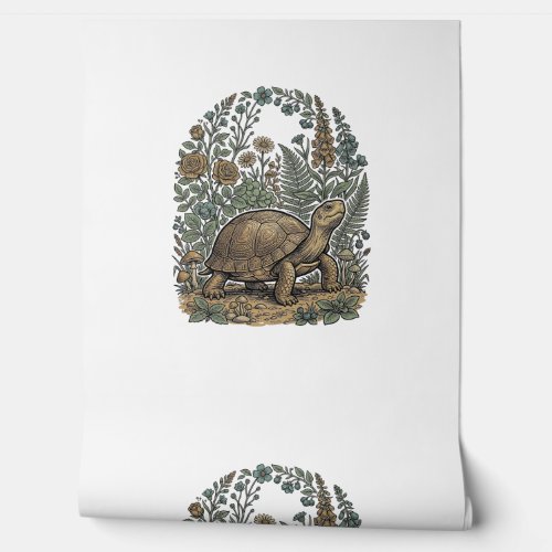 Vintage Engraving Turtle Botanical Garden Wallpaper