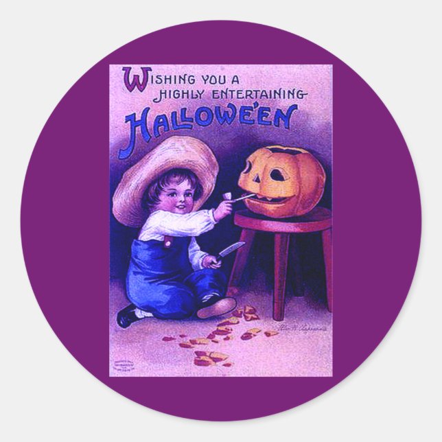 Vintage Entertaining Halloween Classic Round Sticker (Front)