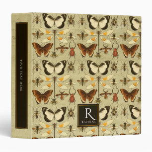 Vintage Entomology Illustration Rustic Old Paper 3 Ring Binder