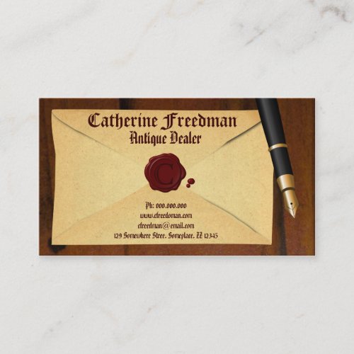 Vintage Envelope and Fountain Pen Antique Dealer Business Card