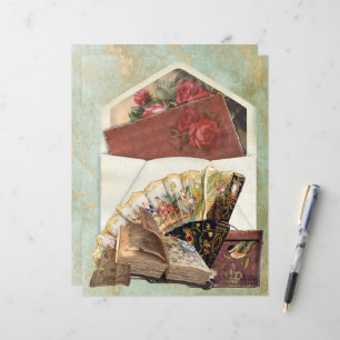 Vintage Envelope Insert Fan Hat box Old Book