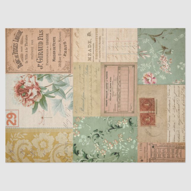 Vintage Ephemera and Florals Decoupage Tissue Paper (Front)