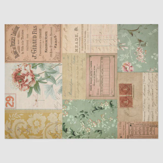 Vintage Ephemera and Florals Decoupage Tissue Paper | Zazzle