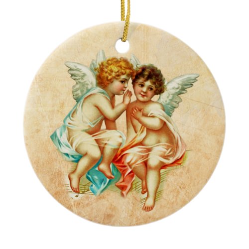 Vintage Ephemera Angel Cherubs Illustration Ceramic Ornament