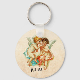 Vintage Ephemera Angel Cherubs Illustration Keychain