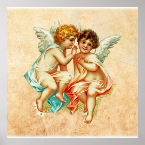 Vintage Ephemera Angel Cherubs Illustration Poster