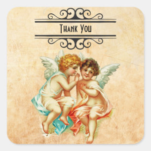Vintage Ephemera Angel Cherubs Illustration Square Sticker