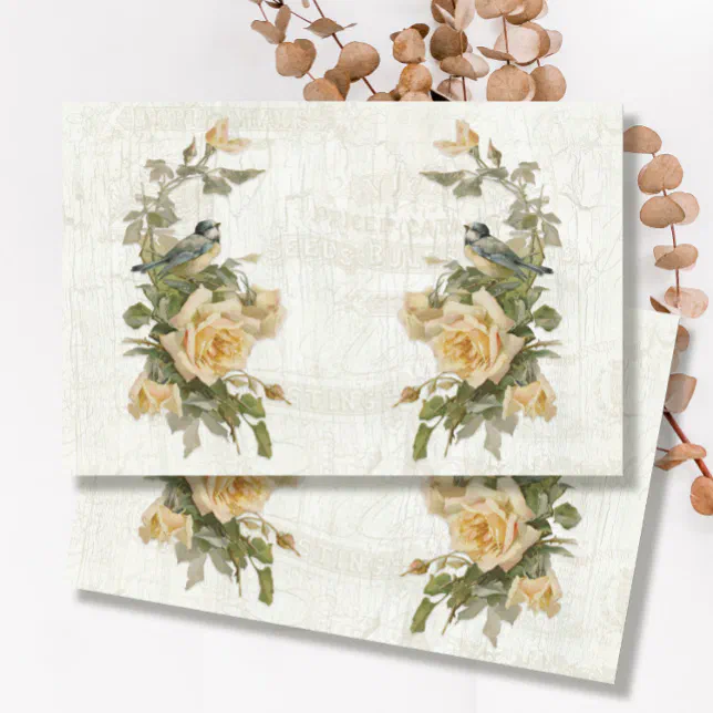 Vintage Ephemera Bird Botanical Floral Decoupage Tissue Paper | Zazzle