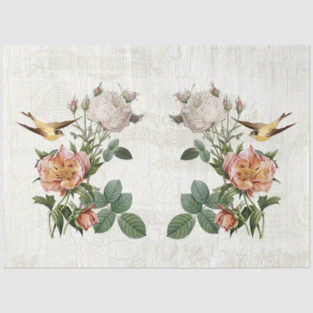 Vintage Ephemera Botanical Birds Flowers Decoupage Tissue Paper | Zazzle