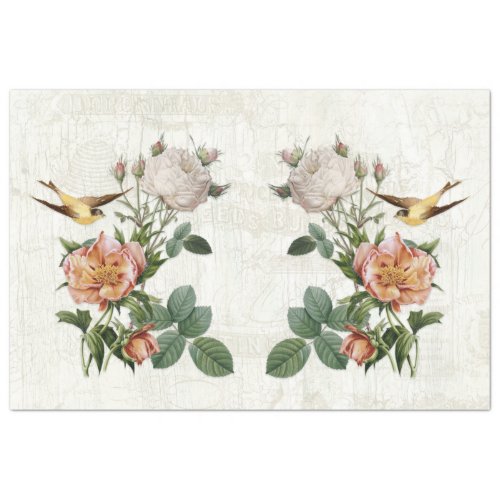 Vintage Ephemera Botanical Birds Flowers Decoupage Tissue Paper