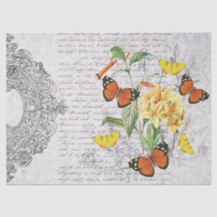 Vintage Ephemera Butterflies Floral Decoupage Tissue Paper