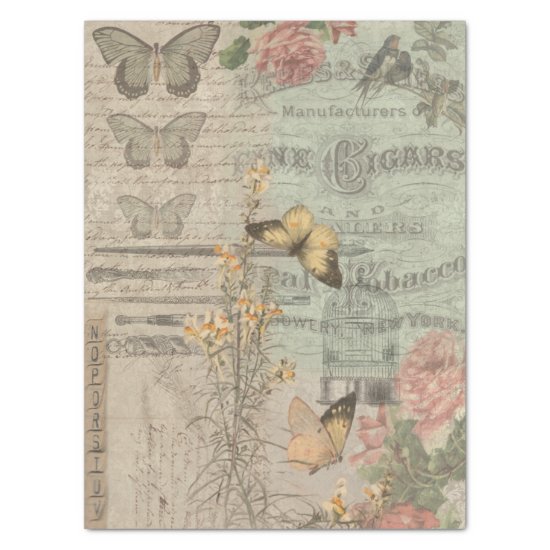 Vintage Ephemera & Butterflies Shabby Chic Tissue Paper