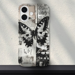 Vintage Ephemera Butterfly Scrapbook Monogram  iPhone 16 Case