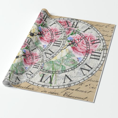 Vintage ephemera clocks wrapping paper