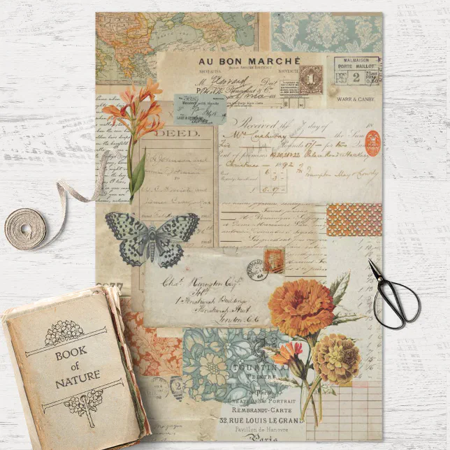 Vintage Ephemera Collage Decoupage Tissue Paper | Zazzle