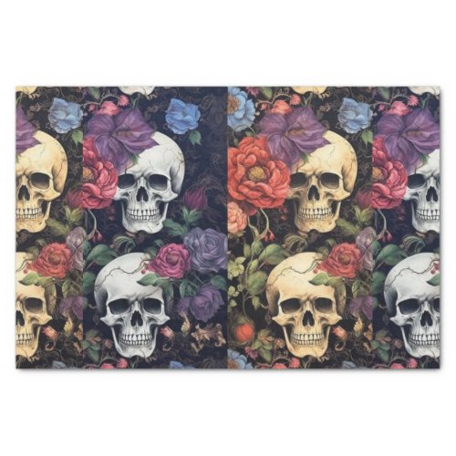 Vintage Ephemera Decoupage Skulls and Flowers Tissue Paper