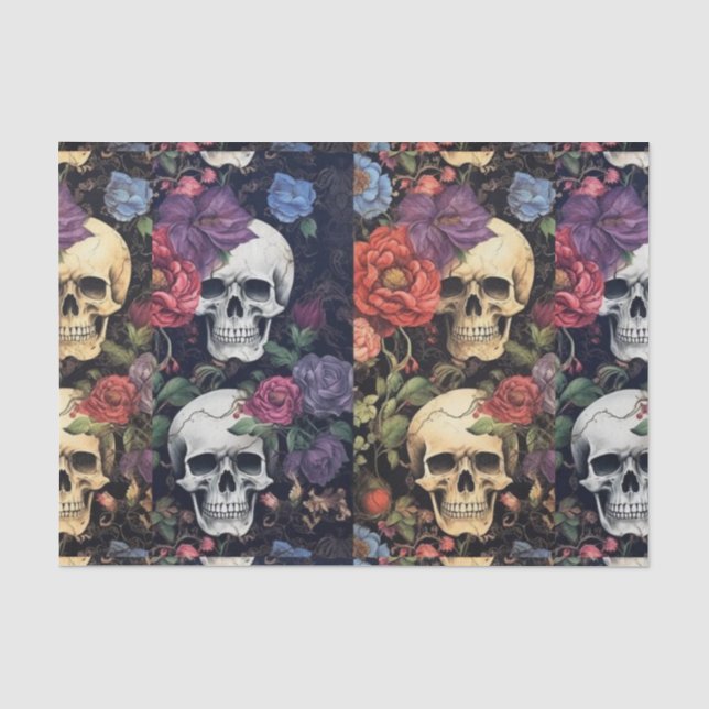 Vintage Ephemera Decoupage Skulls and Flowers Tissue Paper (Front)