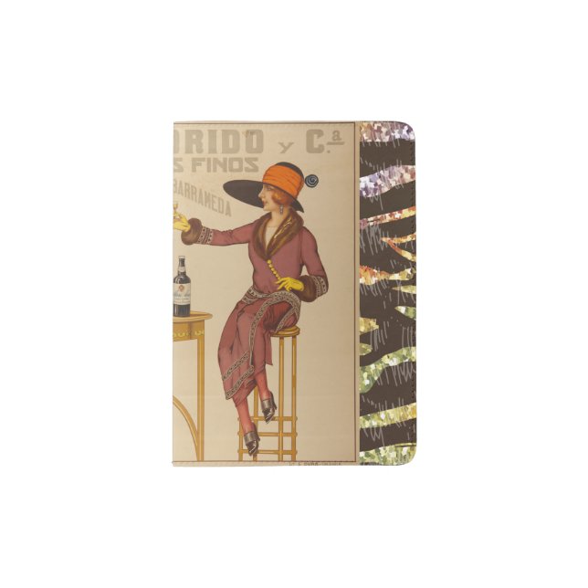 Vintage Ephemera Lady Wine Toast  Passport Holder (Front)