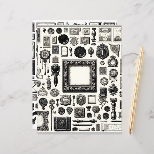 Vintage Ephemera Line Art Cut and Collage Paper