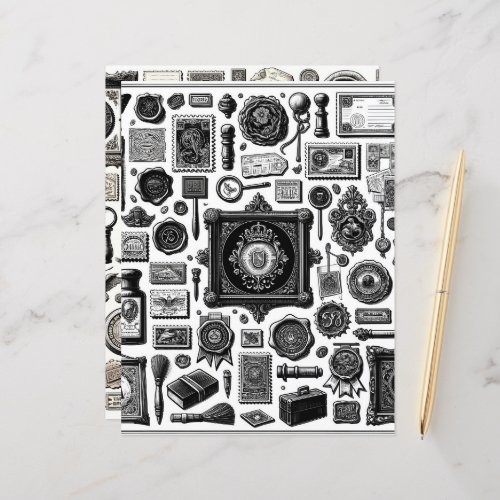 Vintage Ephemera Line Art Cut and Collage Paper