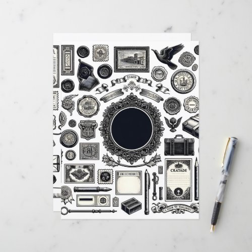 Vintage Ephemera Line Art Cut and Collage Paper
