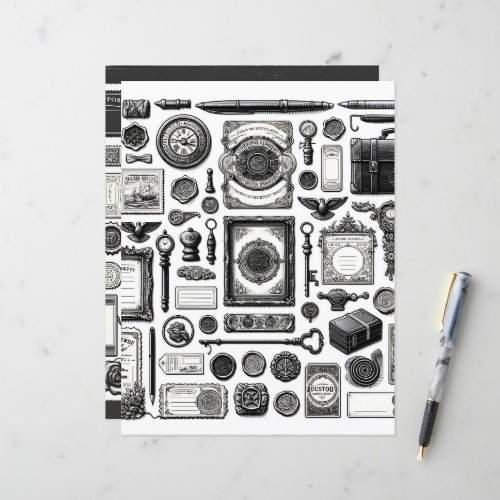 Vintage Ephemera Line Art Cut and Collage Paper